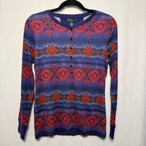 LRL Lauren Jeans Co Southwest Style Long Sleeve Top